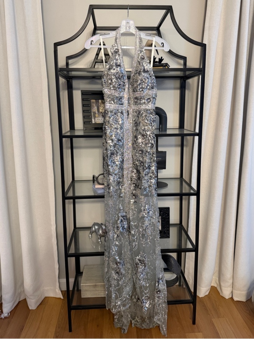 Jasz Silver Sequin Halter Prom/Evening Gown #7348